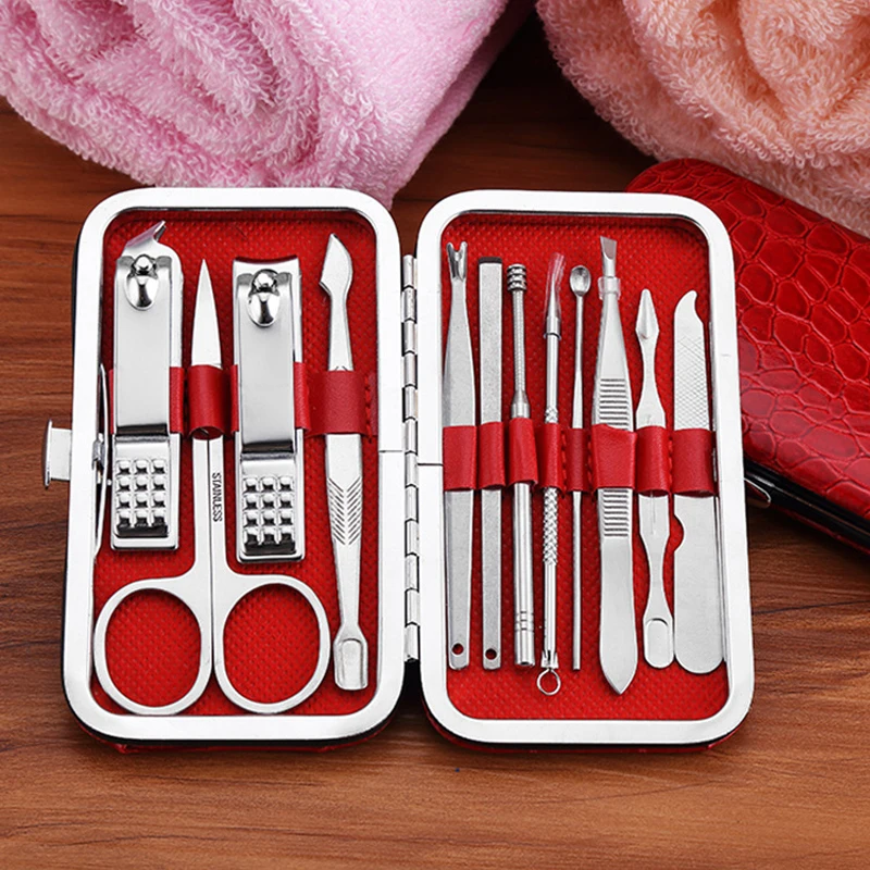 

12 Sets Of Colored Stone Nail Stainless Steel Clipper Clippers Scissors Eyebrow Clippers Nail Suits Makeup Tools