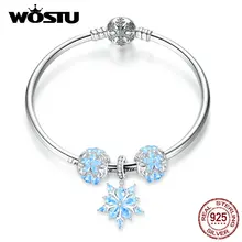 WOSTU настоящий 925 пробы Серебряный Белый Снежный бисер очаровательный браслет и браслет хорошее ювелирное изделие подарок для женщин