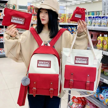 

5 Piece Set High School Bags for Teenage Girls 2020 Canvas Travel Backpack Women Bookbags Teen Student Schoolbag Bolsas Escolar