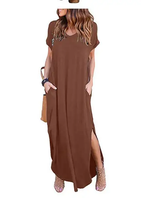 Plus Size 5XL Sexy Women Dress Summer 2021 Solid Casual Short Sleeve Maxi Dress For Women Long Dress Free Shipping Lady Dresses Auburn
