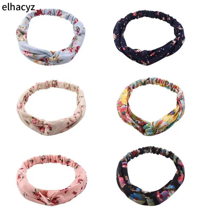 

6pcs/lot 2020 New Arrival Spring Bohemian Floral Print Knotted Headband For Girls Women Hair Hoop Fashion Hair Accessories