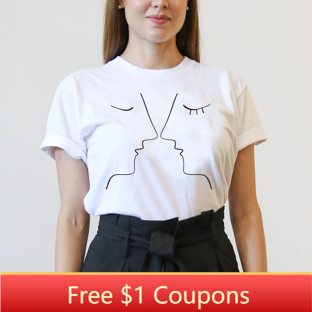 

Minimalist Graphic Pink Heart Print t shirt Women Harajuku Korean Style 100% Cotton tops & tees shirts Plus Size Fashion T-Shirt