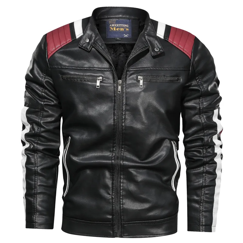 

Mixed Colors Casual MEN'S Leather Coat Casual Trend Stand Collar Spring And Autumn Leather Jacket Youth Coat
