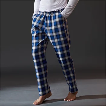 

Autumn Winter Men 100% Brushed cotton sleep bottoms Male Warm nighty trousers Men Casual loosen Plaid pajama pants XXL 100KGS