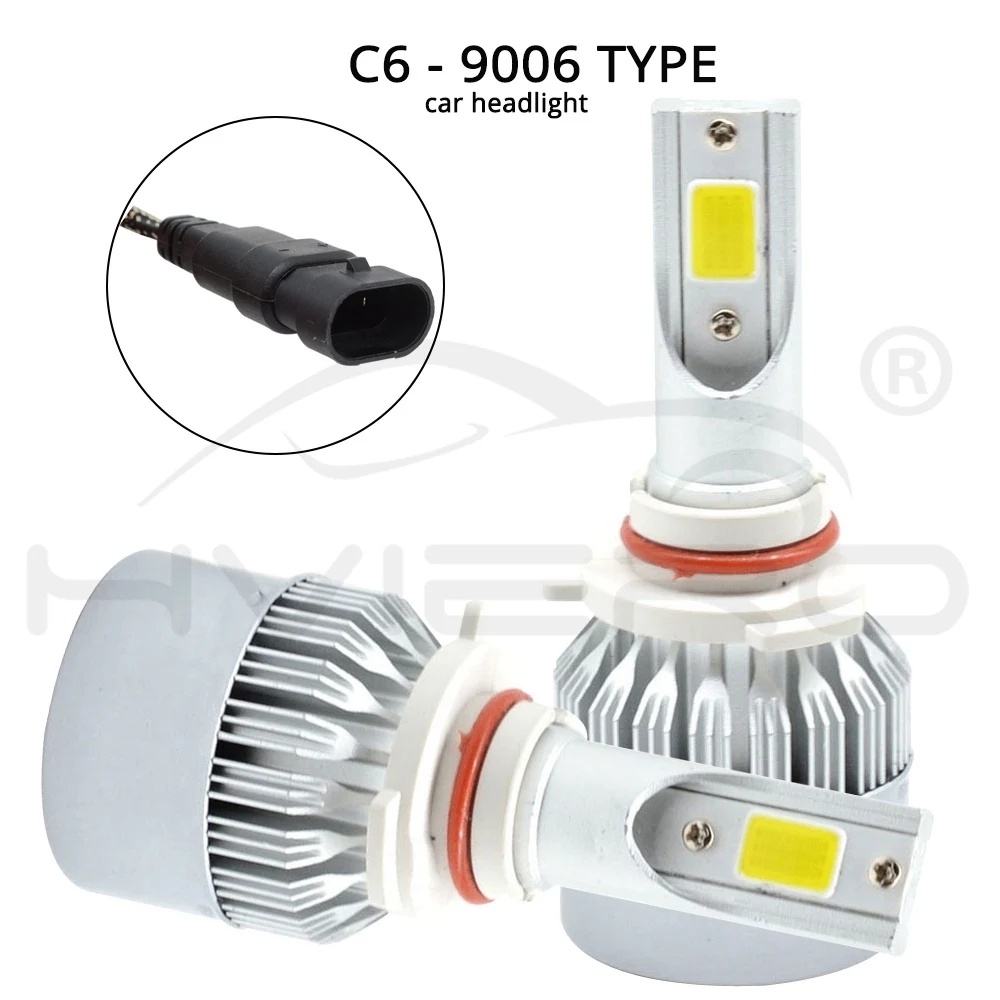 Hviero Car Headlight Fog Light C6 H1 H3 H4 H7 H11 HB3 9005 HB4 9006 COB IP67 WaterProof 72W Auto Front Drl Bulb Automobile Headlamp