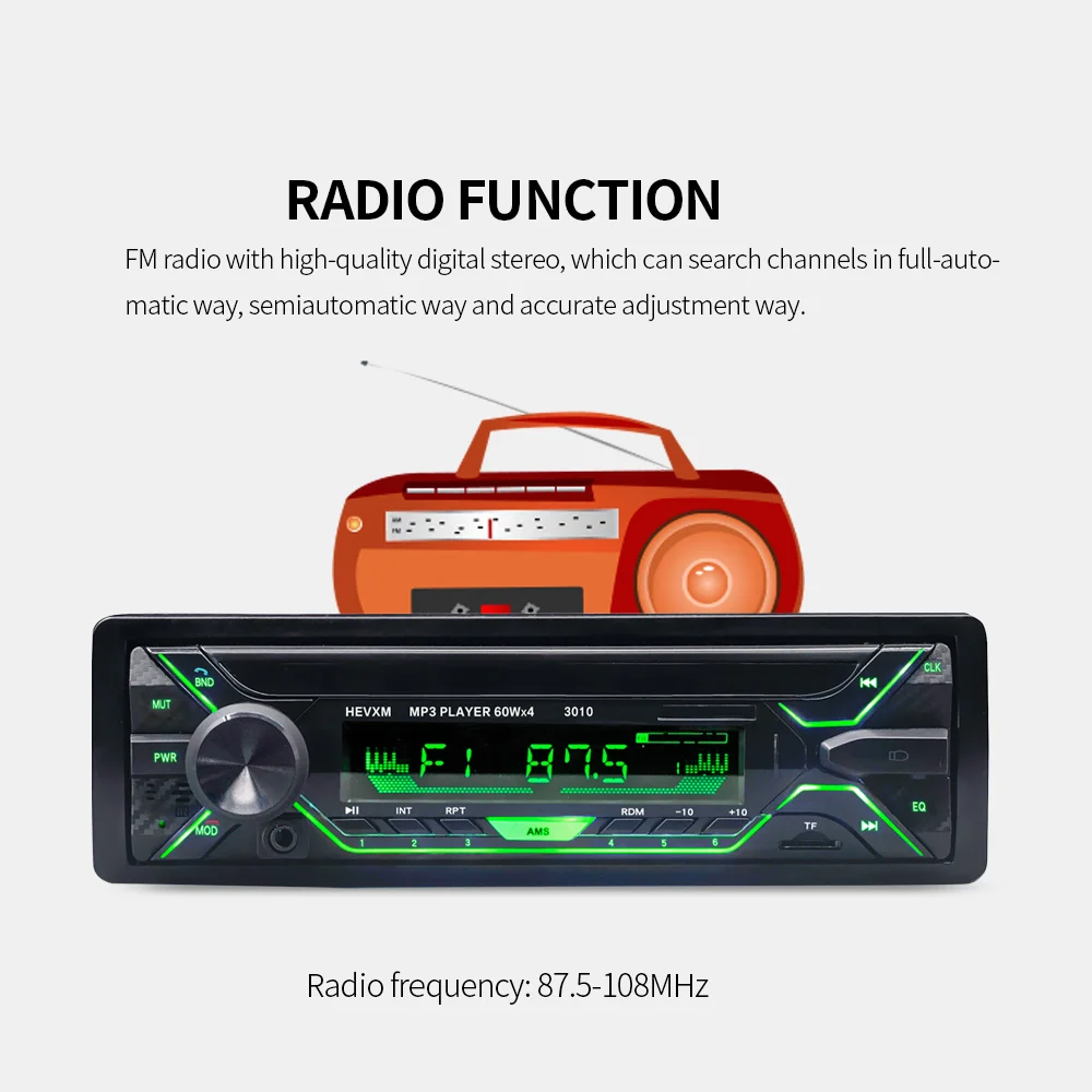 Авторадио 1 Din Автомобильный MP3-плеер Стерео мультимедийный плеер Bluetooth FM пульт дистанционного управления громкой связи звонки USB SD indash цвет