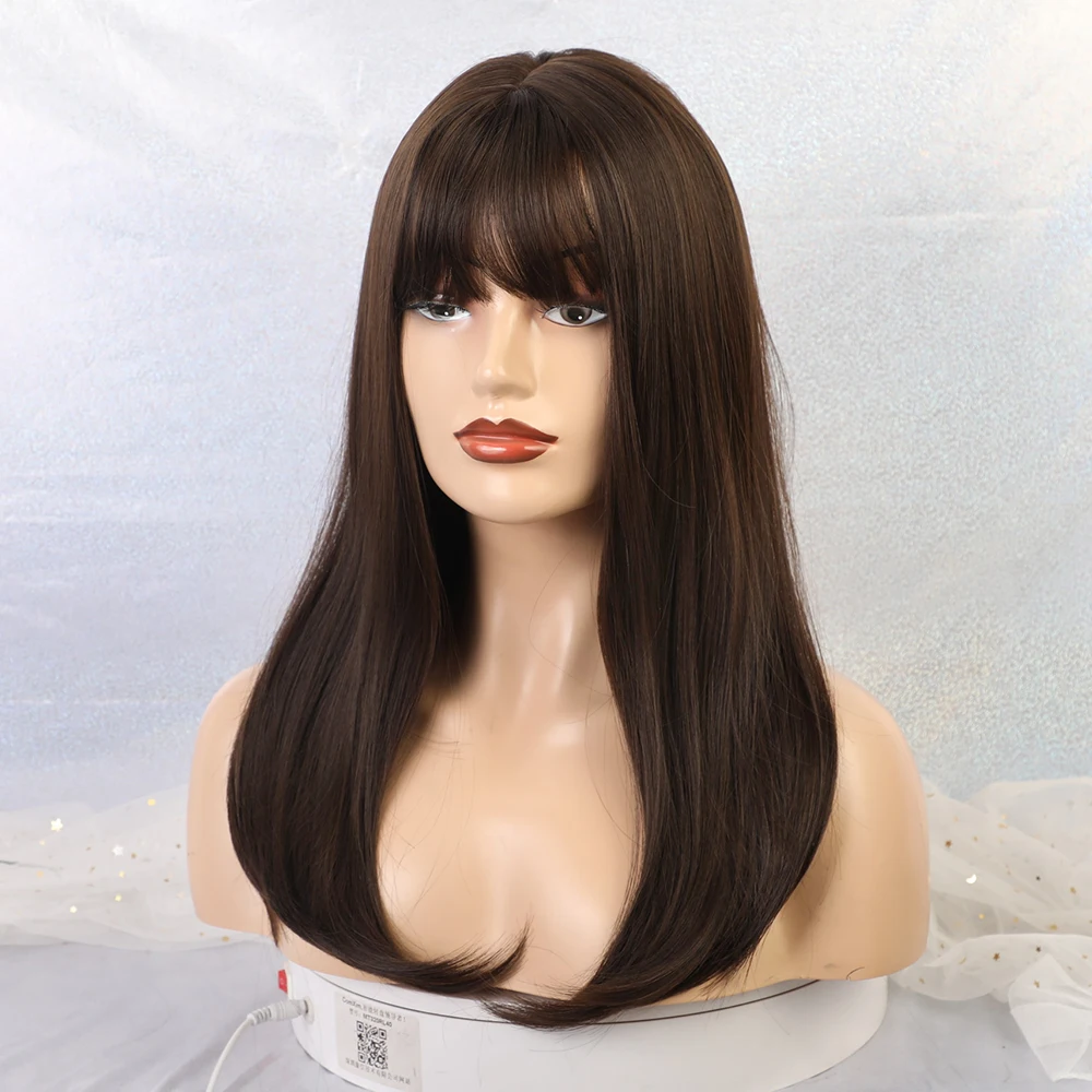 Длинные Синтетические парики с челкой черный коричневый натуральный Жаростойкие Волокна парики для черных женщин Косплей Длинные прямые парики