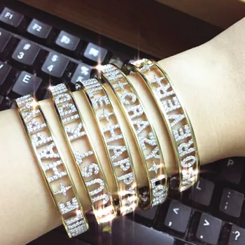 

925 Sterling Silver letter SMILE HAPPY FUN JUST KIDDING FORREVER Bangle alphabet JE CRAINS DEGUN FREE WILD ROCK Bracelet