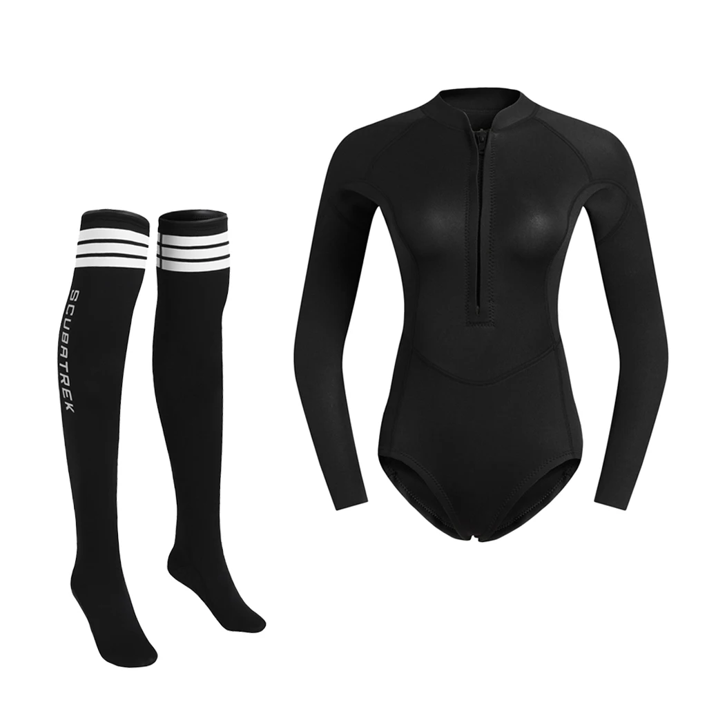 Breathable Women Diving Wetsuit Dive Suit Jacket Briefs & Non-Slip Fin Socks for Swimming Surfing Sailing Kayaking