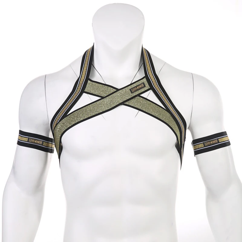 CLEVER-MENMODE Mens Chest Harness Shoulder Straps Muscle Elastic Belt Arnes Hombre bondage lingerie with Arm Band Club Costume mens bondage lingerie men chest harness belt