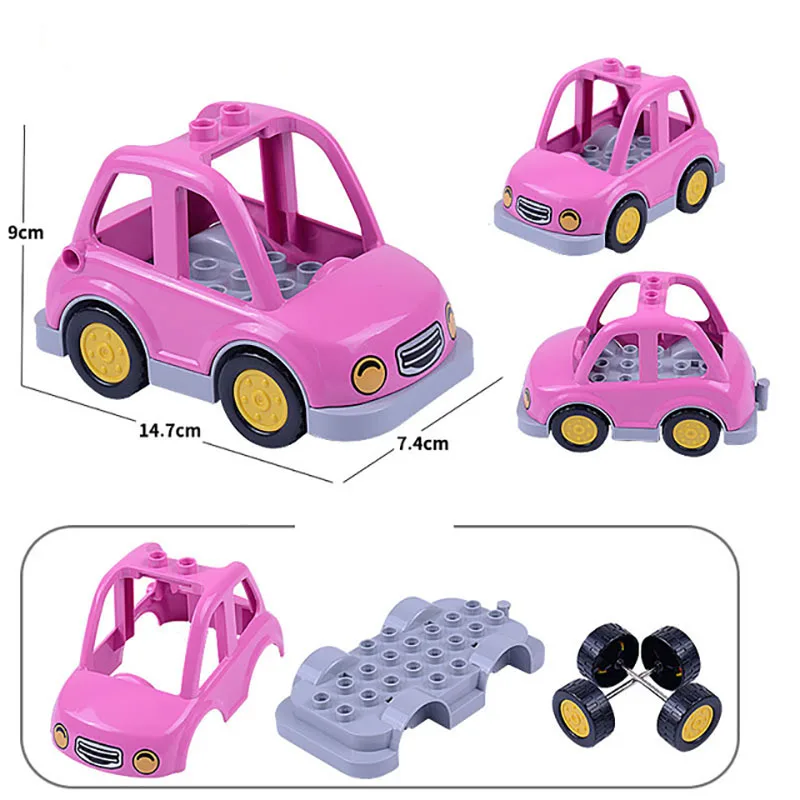 

Duploes Big Brick City Cartoon Car Trailer Truck Tractor Airplane Model Building Block City Lockings Baby Educational Toys Gift