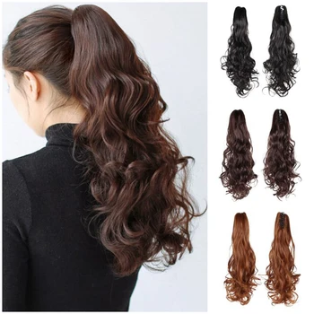

LM Blond Brown Black Auburn Wine Red Curly Pony Tail Extension Synthetic Claw Clip in Ponytail Hair Extensions