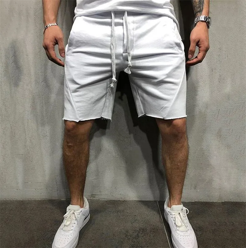 Cheap Men Shorts Wild Style Solid Color Ripped Short Pants Jogger Workout Shorts Men