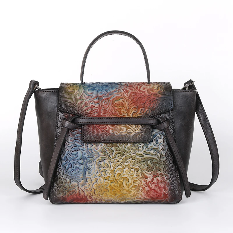 

Genuine Leather Tote Bag High Quality Cowhide Handbag Leisure Famous Brand Vintage Embossed Female Messenger Shoulder Women Bags