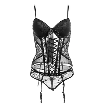 

CINOON Women'S Corset Sexy Lingerie Gothic Bustier Top Lace Up Cross Bandage Corsets Underbust Corset Woman With Stocking Belt