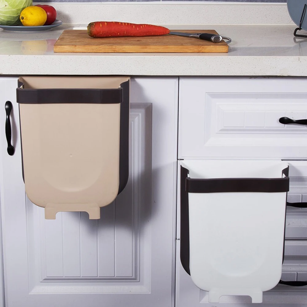 Kitchen Cabinet Door Hanging Trash Garbage Bin Can Folding Waste Bins Kitchen Hanging Collapsible Dry Wet Separation Trash Can