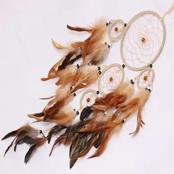 

New Indian Dream Catcher Feathers Beads Handmade 5 Circular Net Dreamcatcher Car Home Wall Hanging Decoration Ornament