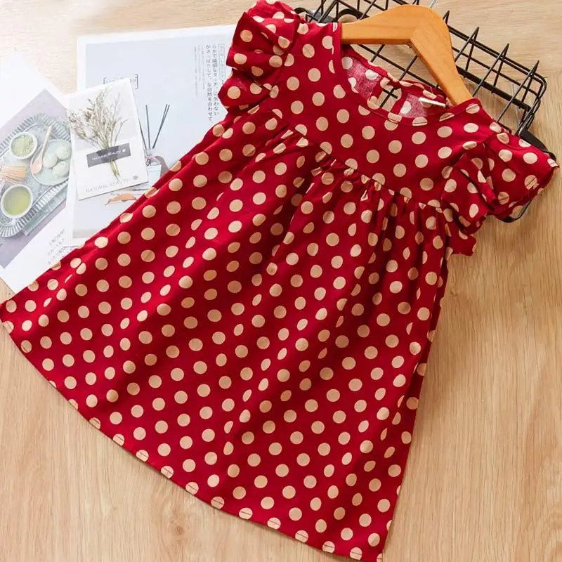AY061 red Bear Leader/Одежда для девочек; Новинка года; летние платья принцессы; милое платье в горошек с круглым вырезом и рукавами-крылышками; От 2 до 6 лет платья для девочек - Цвет: AY061 red