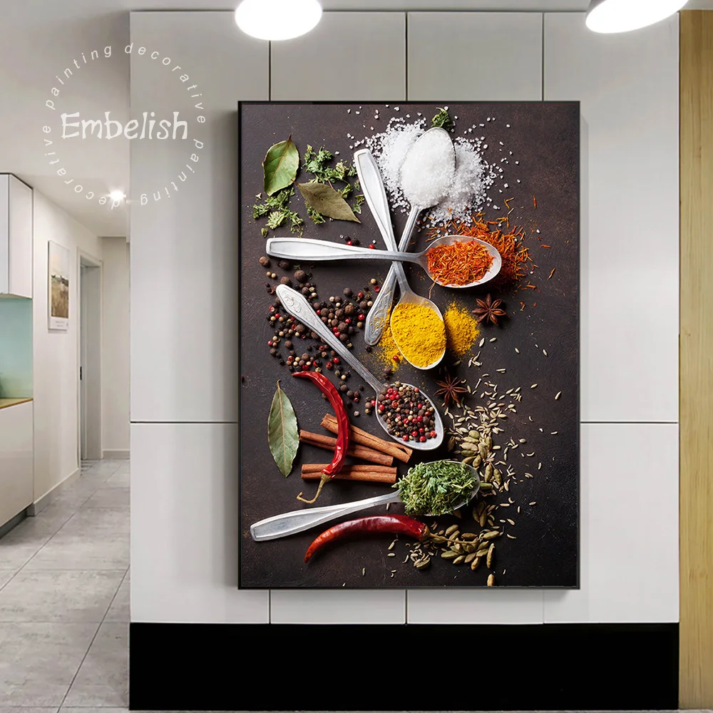 Embelish Various Spices Spoons And Grains HD Print On Canvas Oil