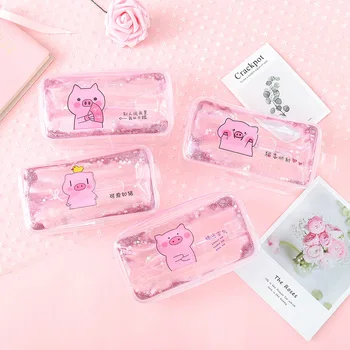 

Cute PVC Pig Pencil Case Colorful Transparent Quicksand Girl Pen Bag Creative Korean Stationery School Supplies Pouch Pen purs