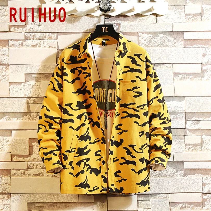 RUIHUO, желтая камуфляжная Мужская куртка, уличная куртка-бомбер, мужская куртка в стиле хип-хоп, ветровка, 5XL, Новинка осени