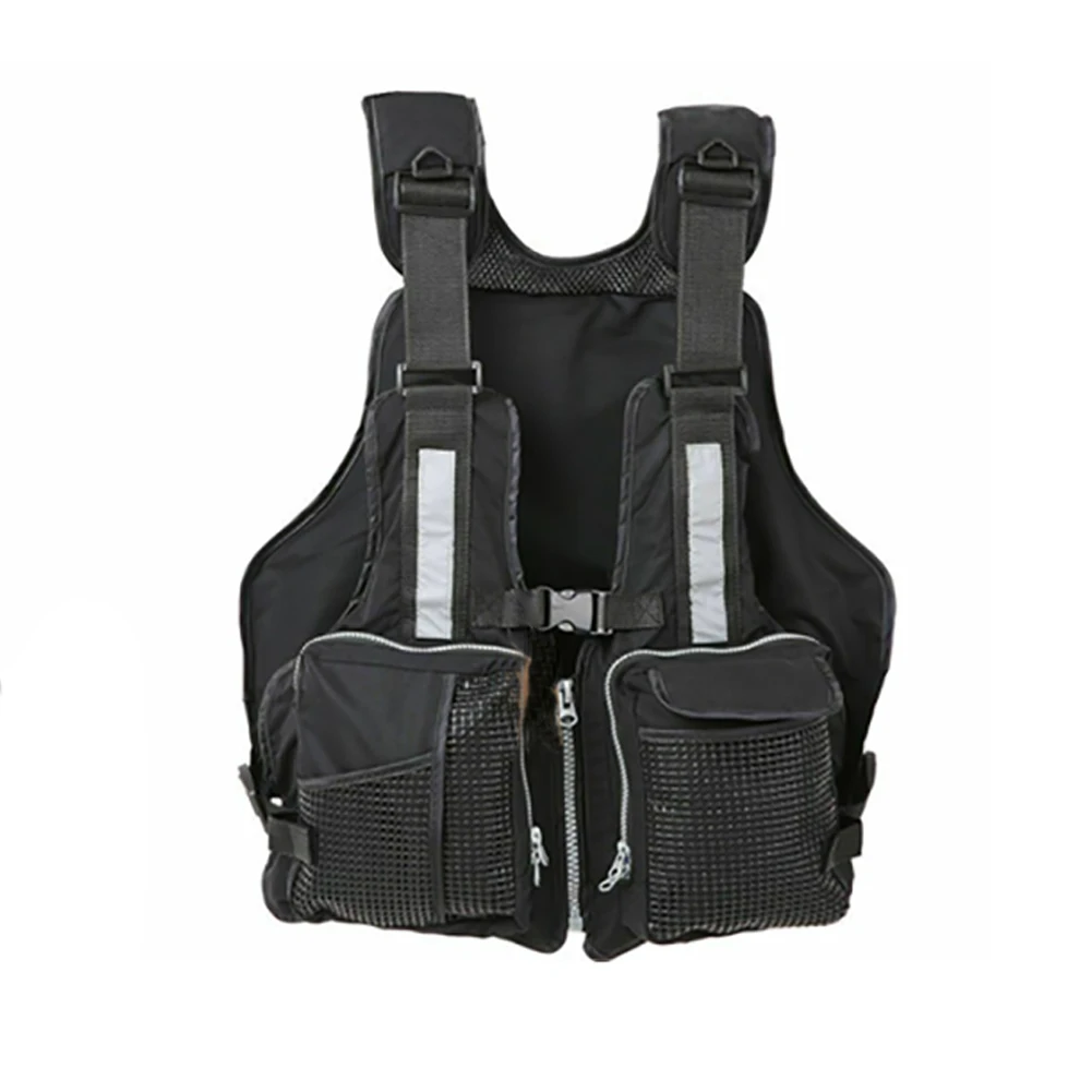 

Adult Wear Resistant Swimming Multifunction Buoyancy Reflective Strip Multi Pouches Mesh Design Adjustable Fishing Vest Sailing