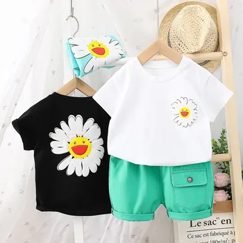 

Summer Baby Boys Sunflower Short Sleeve T-shirt + Casual Loose Pants Sportswear Tracksuits Kids 2Pcs Suits Girls Clothing Sets