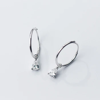 

100% 925 Solid Real Sterling Silver Drop CZ Charm Hoop Earrings For Women Girl Daughter Sterling Silver Jewelry