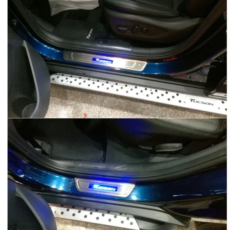 Tucson Car Door Sill Protector LED Light Stainless Steel Door Sill Scuff Plate for HYUNDAI Tucson