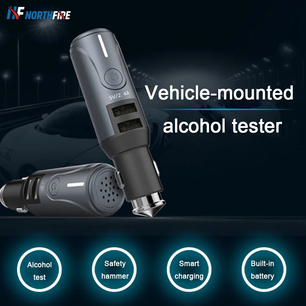 

3 IN 1 Dual USB Phone Car Charger Potable Smart Alcohol tester safety hammer Fast Charging for iPhone Xiaomi Multifunction