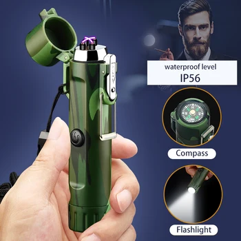 

New Outdoor Dual Arc Lighter With Compass LED Flashlight JL320 Waterproof Electric Plasma Arc Lighter Sports Lighter for Camping
