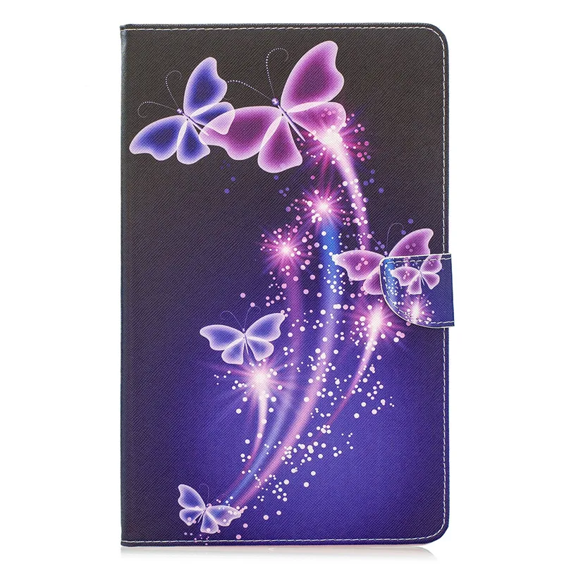 Purple Butterfly Чехол для планшета для Galaxy Tab A 8,0 чехол Kawaii Единорог Кот Щенок кожаный чехол для samsung Galaxy Tab A 8,0 T290 T295 - Цвет: Purple Butterfly