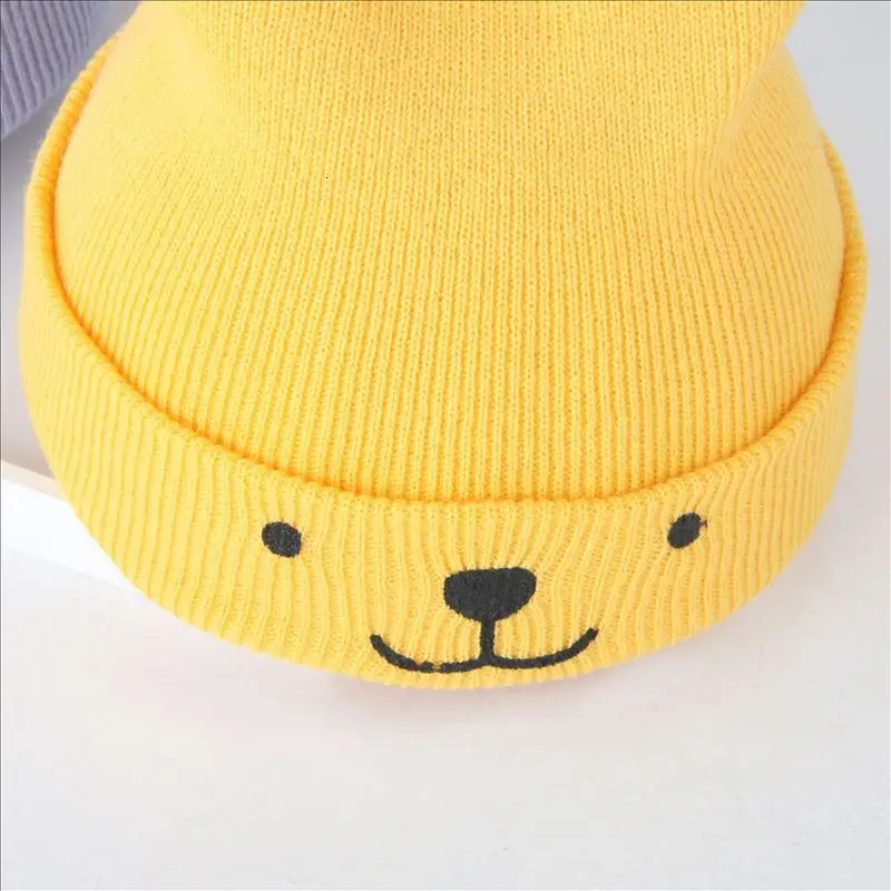 Kawaii Baby Beanies, Модная трикотажная одежда с вышивкой, шапки на осень и зиму, Повседневная вязаная шапка Skuilles для детей, одноцветная Милая шапка