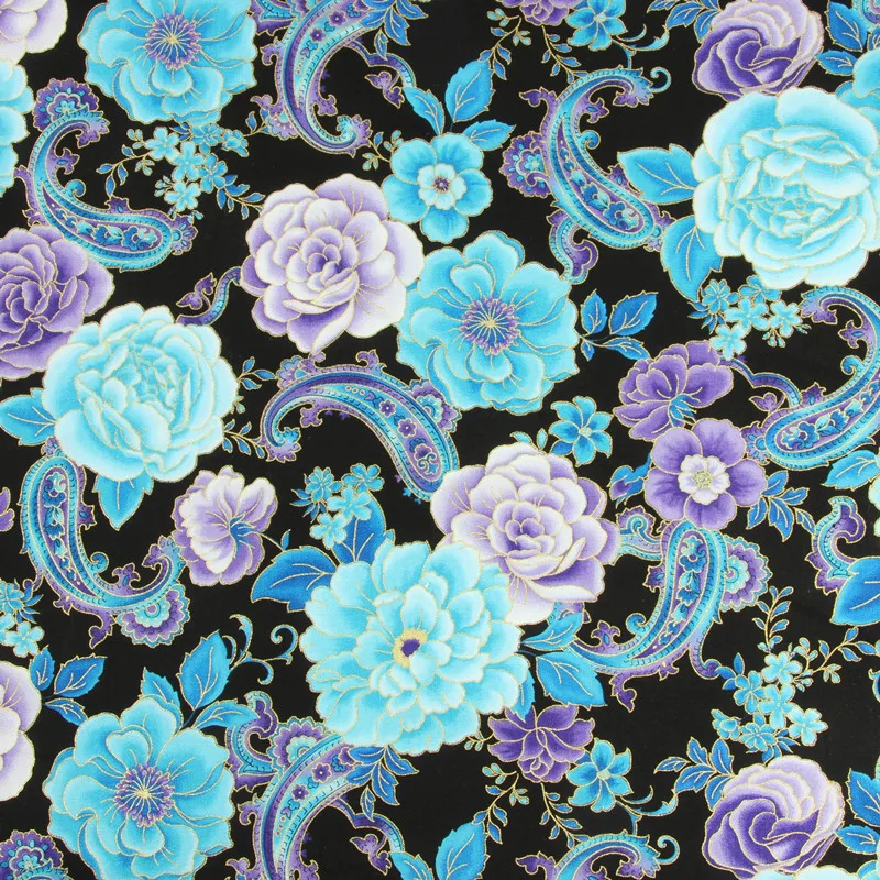 Половина ярда простой хлопок ткань с горячим серебряным цветочным принтом ручной работы DIY одежды платье Ткань хлопок CR-157