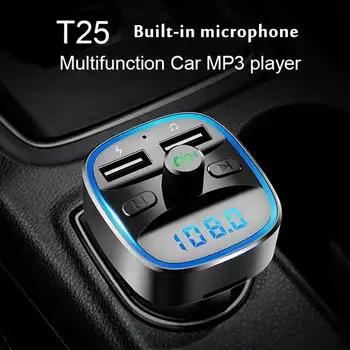 

T25 USB Car Charger For Phone bluetooth FM Transmitter MP3 Player Wireless Dual USB Charger TF Card Music HandFree Car Kit Stand