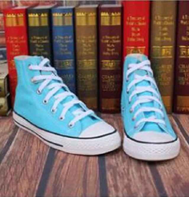 Обувь унисекс для женщин и девушек; Подлинная Классическая парусиновая обувь Allstar Chuck-Taylor Ox с низким берцем; дизайнерские мужские спортивные кроссовки - Цвет: Light blue High