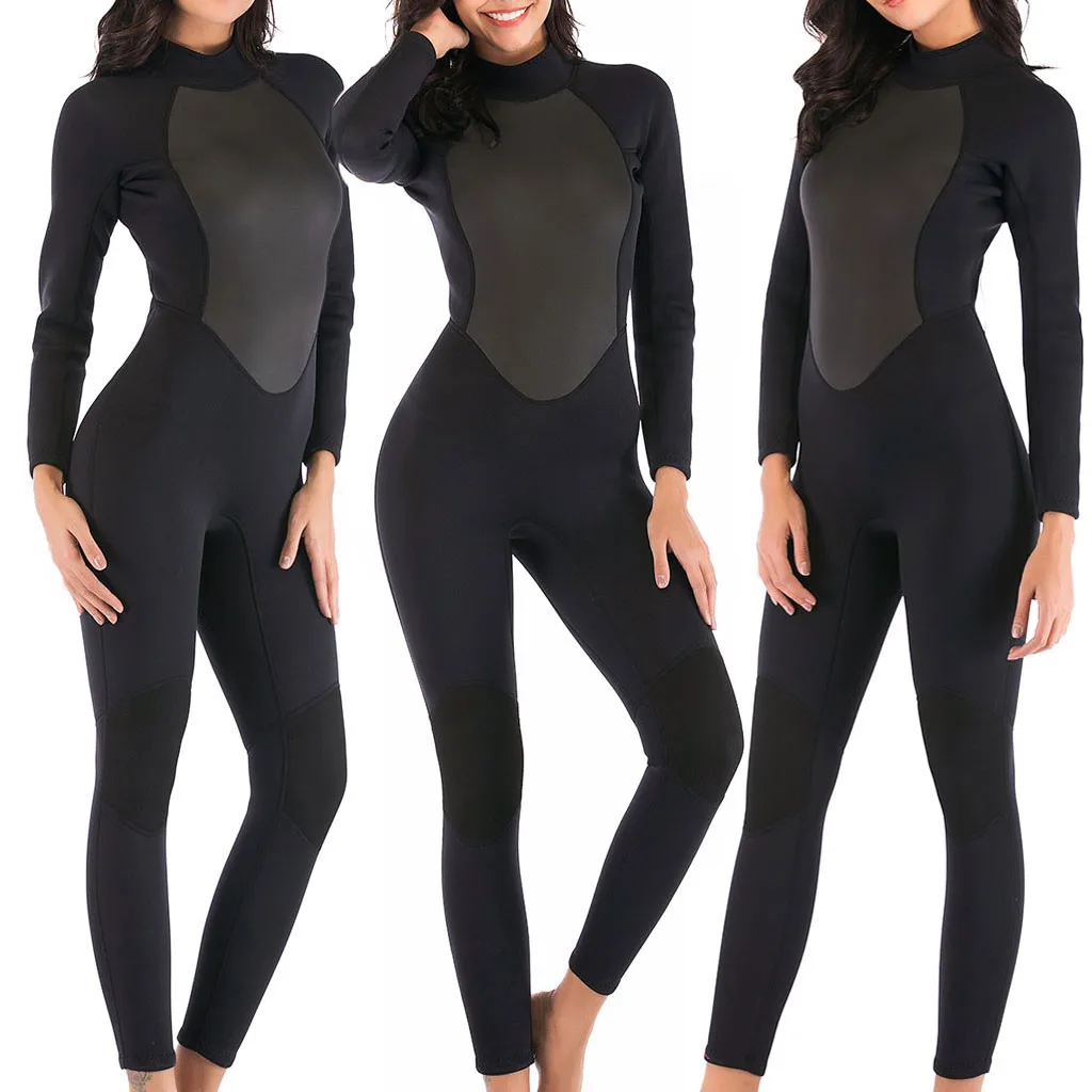 

Women 3mm Thick Sunscreen Tempting Swimming Surfing Snorkeling Diving Coverall Black Beachwear Holiday Snorkeling Wetsuit