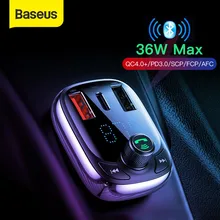 Baseus — Chargeur rapide 4.0 et 3.0 pour téléphone, appareil à placer dans sa voiture, transmetteur FM, bluetooth et lecteur audio adaptable avec un MP3 comportant deux prises USB