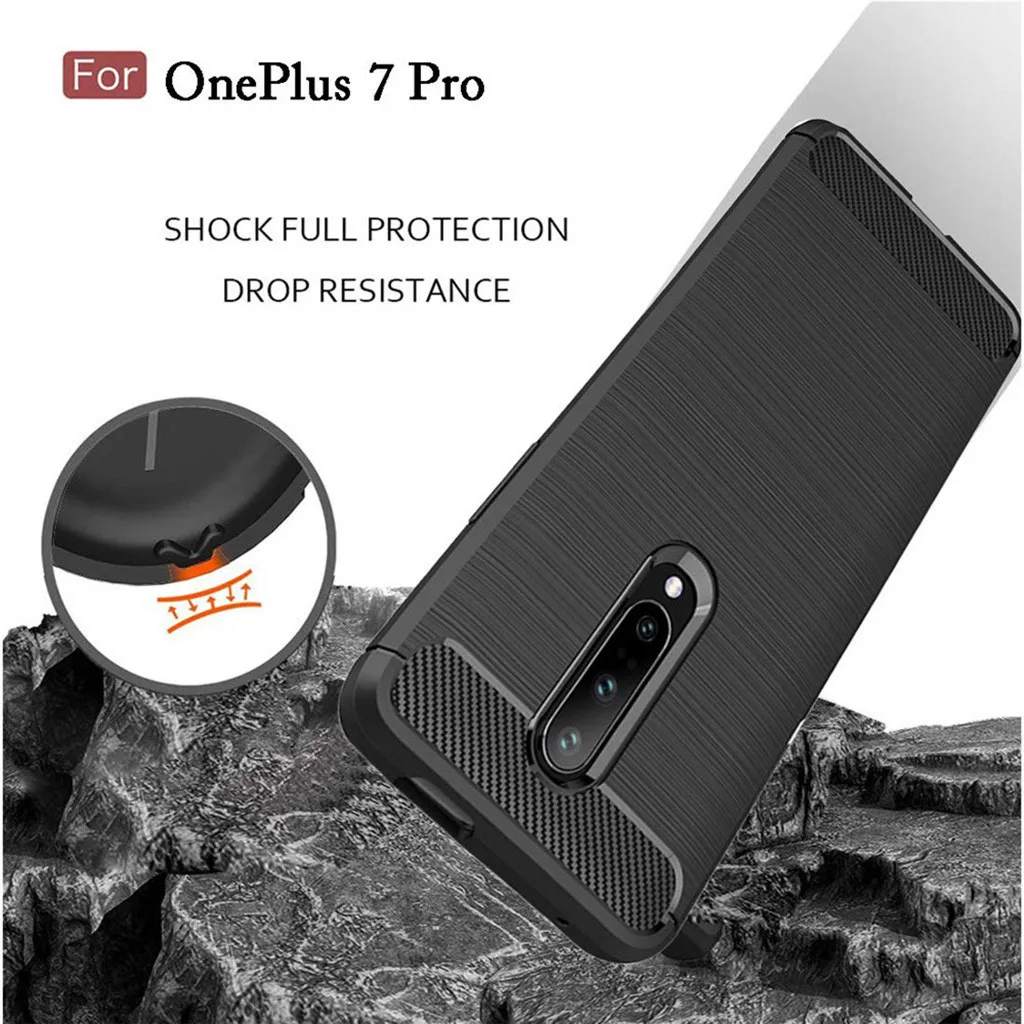 For Oneplus 7 Pro 6.7 inch Luxury Silicone Rubber Protective Hard Phone Case Dirt-resistant Slim Cover Carbon fibre Hard Case