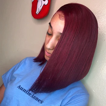 

Short Bob Wigs 99J Straight Lace Front Human Hair Wigs Pre Plucked Brazilian Bob Wigs For Women