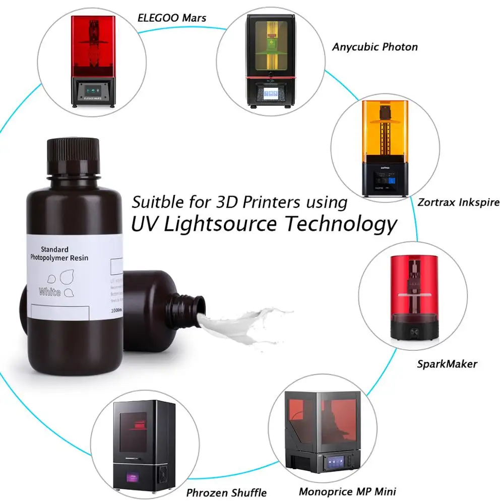 ELEGOO 3D принтер смолы LCD УФ отверждения 405nm Стандартный фотополимер для SLA 1000 мл