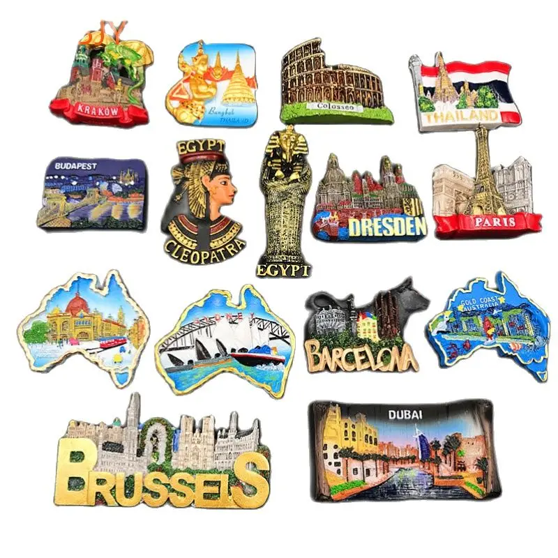 

Fridge Magnets Resin Refrigerator Stickers Hungary Dubai Thailand Poland Egypt Italy Australia Spain Belgium Souvenir Home Decor