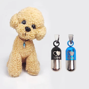 

Pet Cat Collar Pendant Stainless Steel Pill Shaped ID Tag Collar Dog Cat Identification Barrel Tube For Name Necklace Pendant H