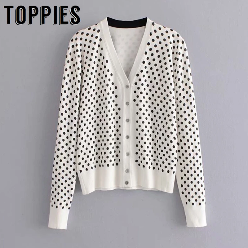 

Polka Dot Cardigan Women Single Breated Knitted Jacket Korean V Neck Sweater 2019 Autumn Thin Cardigan