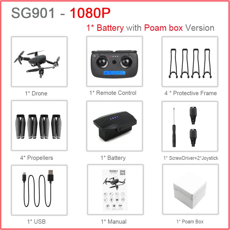 SG901 RC селфи Дрон 4k 1080P HD Двойная камера Складная следуя за мной FPV Профессиональный Дрон долгое время Летающий вертолет детские игрушки - Цвет: 1Battery1080PFoam