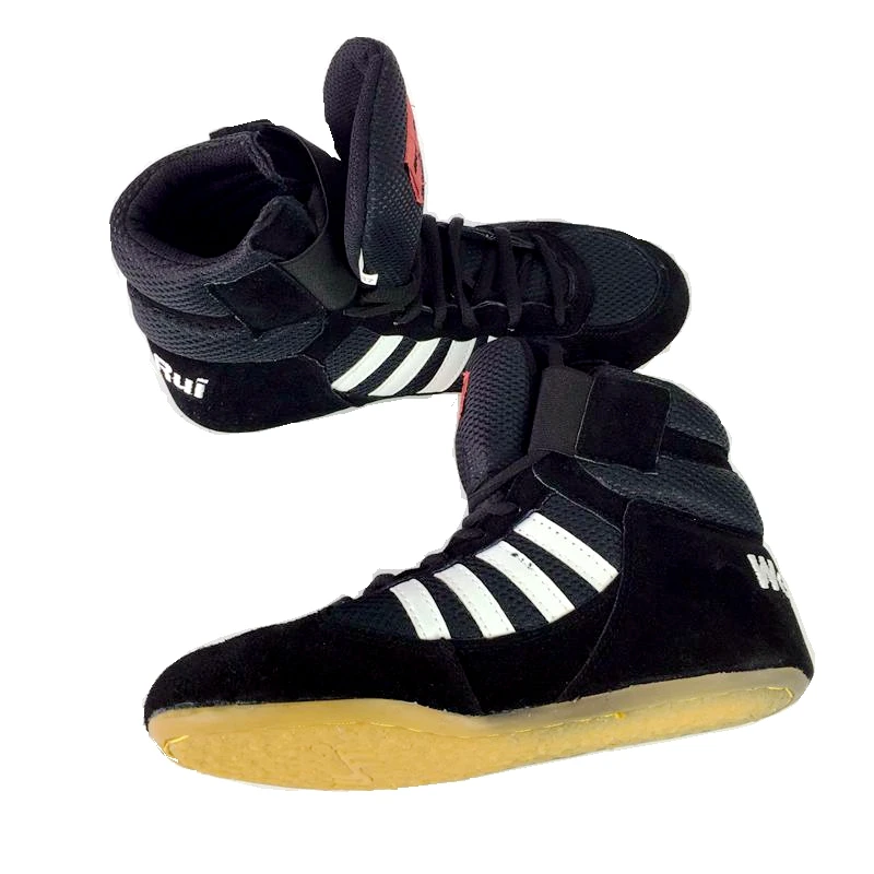 1Pair Genuine Leather breathable Black Boxing /wrestling training  boots shoes 