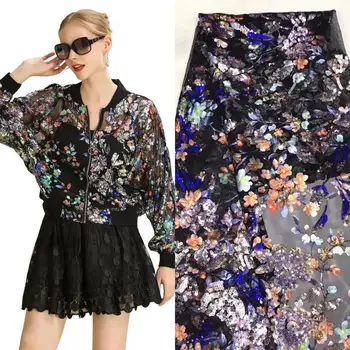 

newest muti color sequin Modern design French net lace fabric African sequins lace embroidery tulle lace fabric for party dress