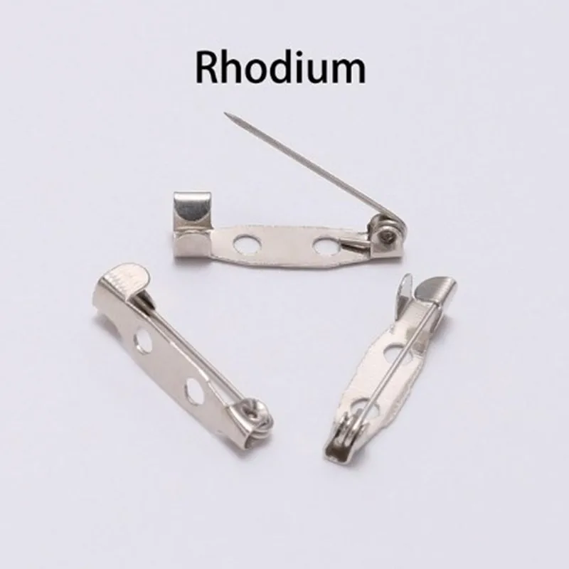 Rhodium 50 unids/lote 15 20 25 30 35 мм Плата клип de broche база pines alfileres de seguridad broche ajustes en blanco Base para la fab - Цвет: Rhodium