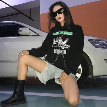 

Lucyever Fashion Letter Print Hooded Sweatshirt Women Spring Long Sleeve Loose Hoodie Woman Casual Streetwear Solid Pullover