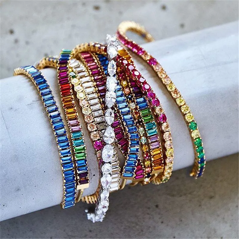 

Miwens New Multicolor Bright Crystal Bracelets For Women Valentine Gift Metal Chains Romantic Shiny Rhinestone Bracelet Jewelry